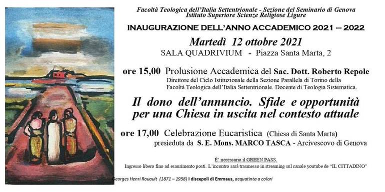 martedi 12 ottobre 2021 inaugurazione dell anno accademico della facolta teologica in diretta streaming arcidiocesi di genova